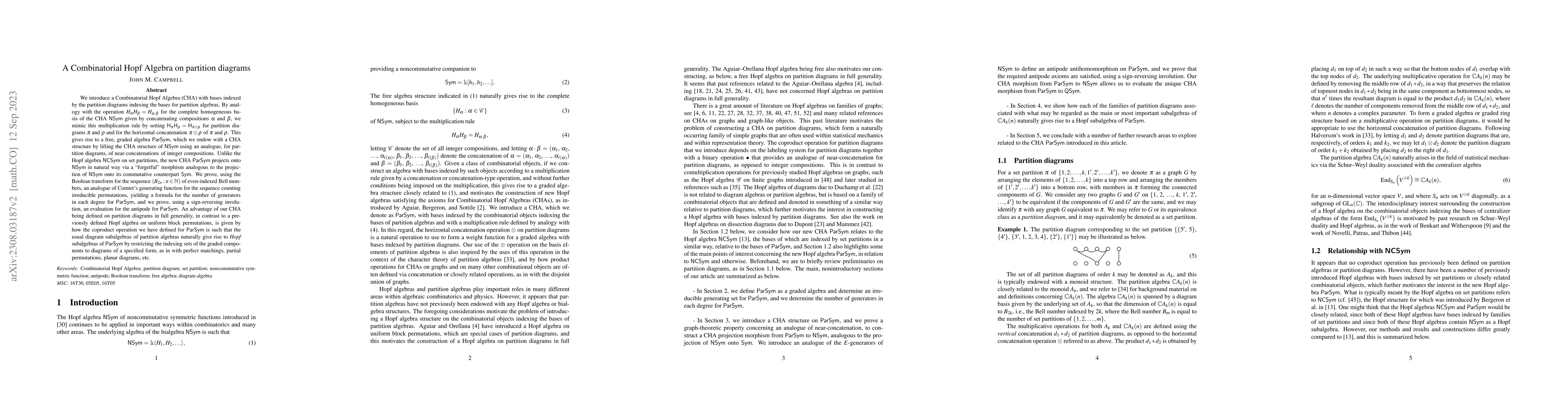 Thumbnail for A Combinatorial Hopf Algebra on Partition Diagrams