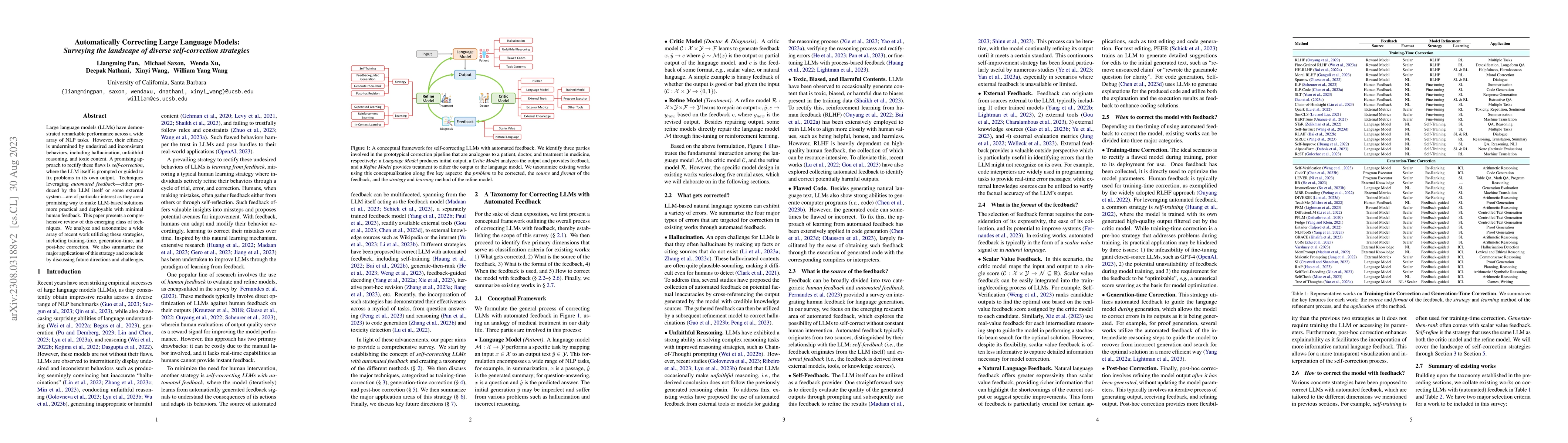 Thumbnail for Automatically Correcting Large Language Models: Surveying the landscape
  of diverse self-correction strategies