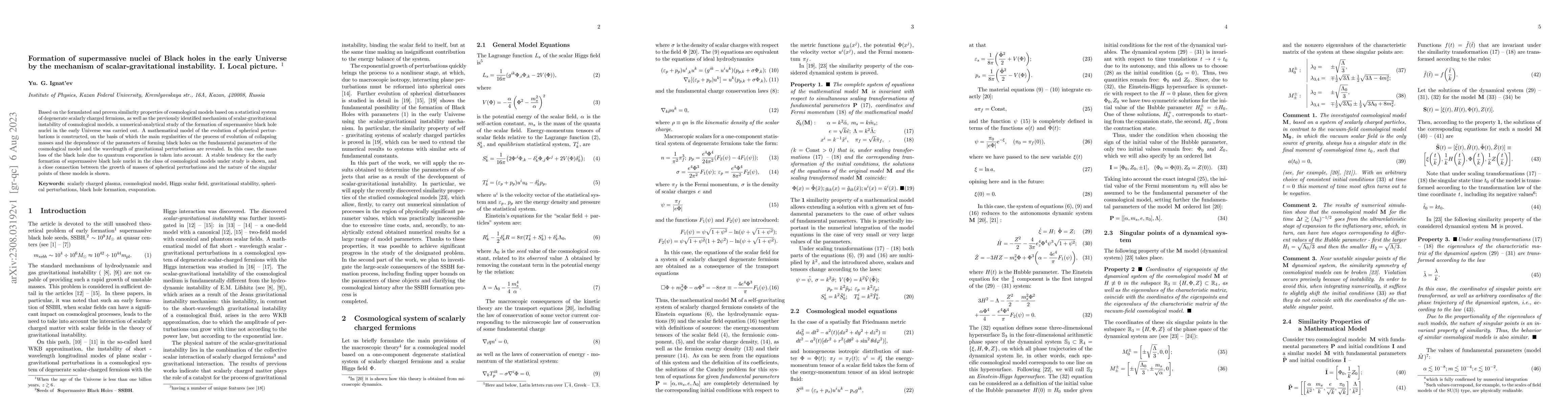 Thumbnail for Formation of supermassive nuclei of Black holes in the early Universe by
  the mechanism of scalar-gravitational instability. I. Local picture