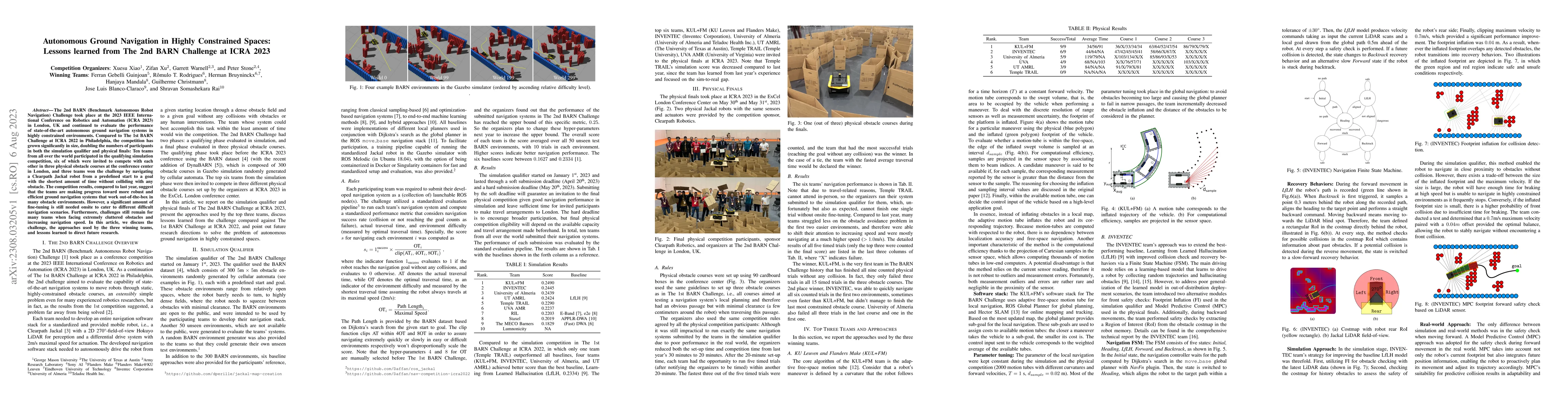 Thumbnail for Autonomous Ground Navigation in Highly Constrained Spaces: Lessons
  learned from The 2nd BARN Challenge at ICRA 2023