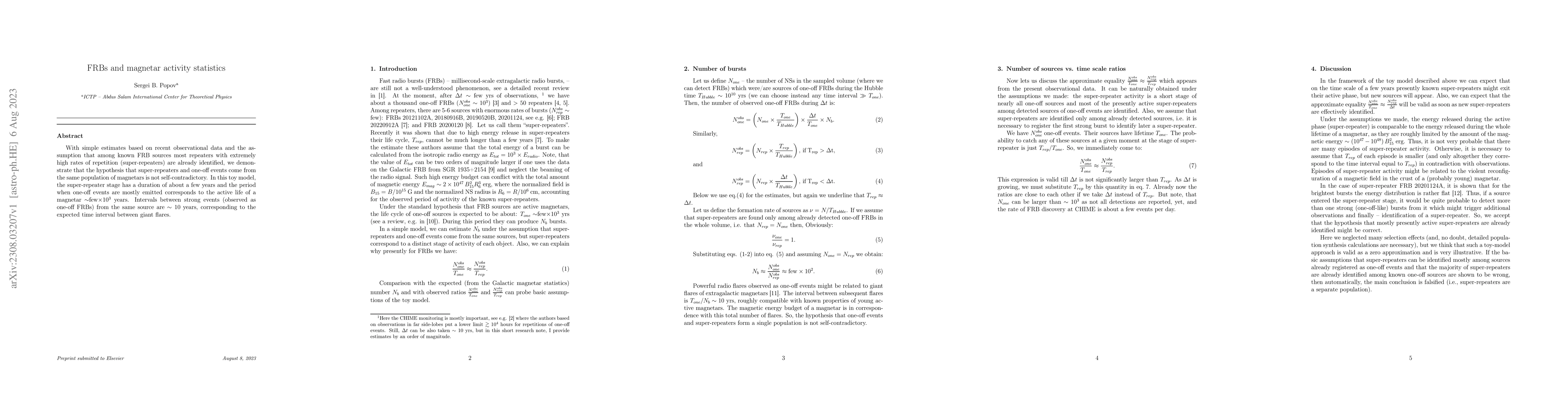 Thumbnail for FRBs and magnetar activity statistics