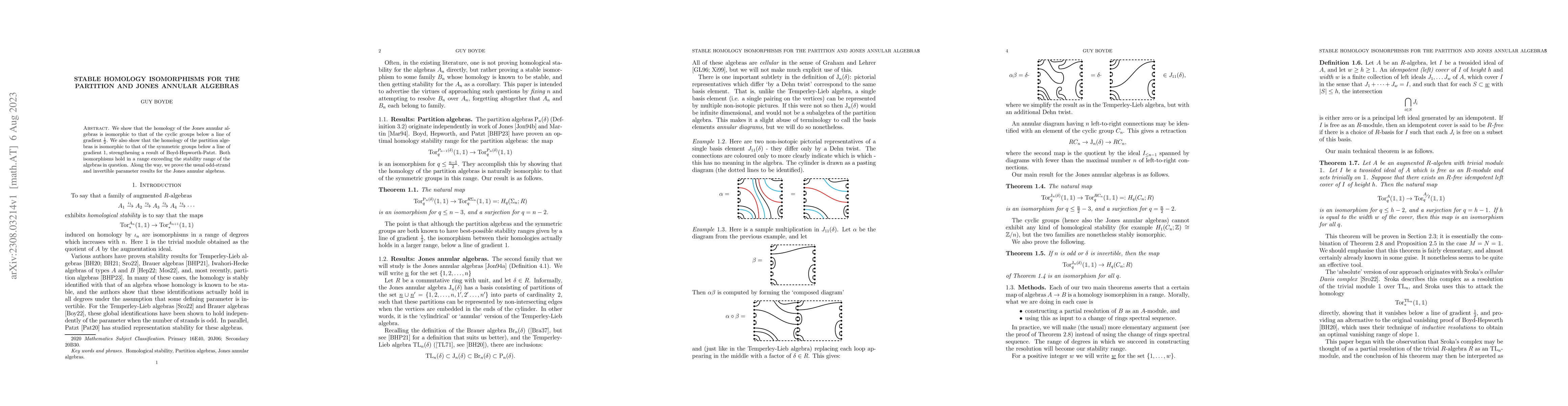 Thumbnail for Stable homology isomorphisms for the partition and Jones annular
  algebras