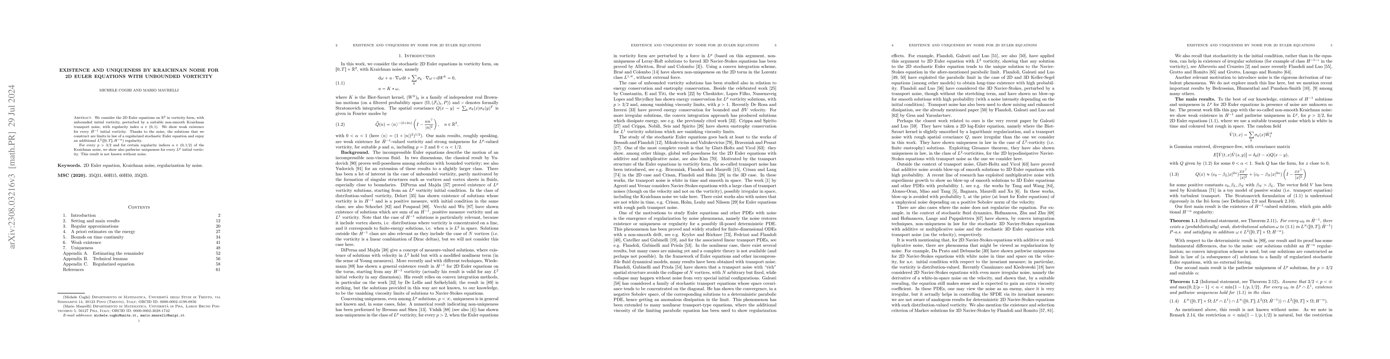 Thumbnail for Existence and uniqueness by Kraichnan noise for 2D Euler equations with
  unbounded vorticity