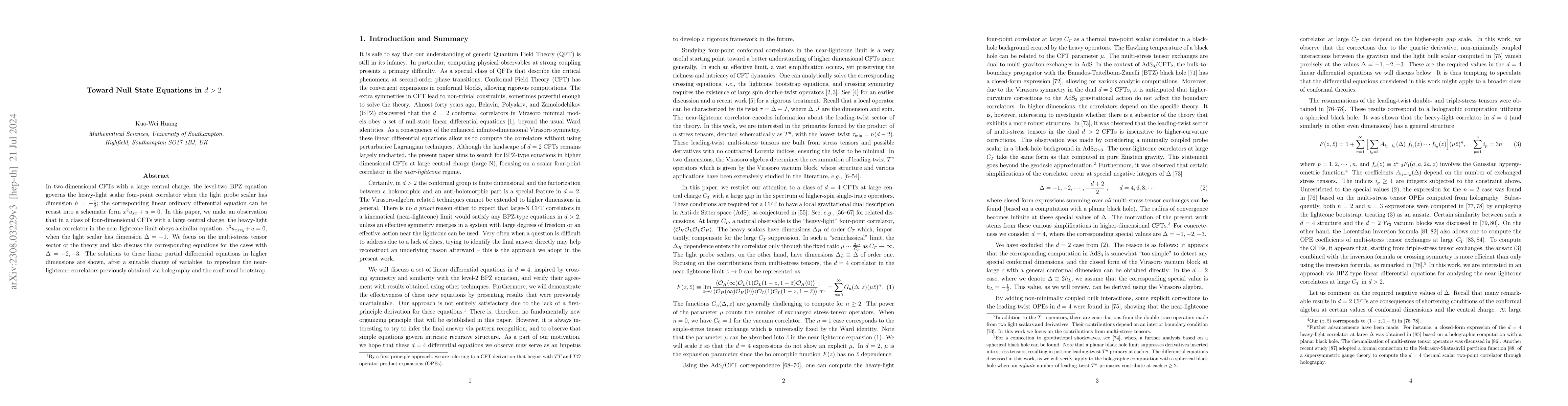 Thumbnail for Toward Null State Equations in $d>2$