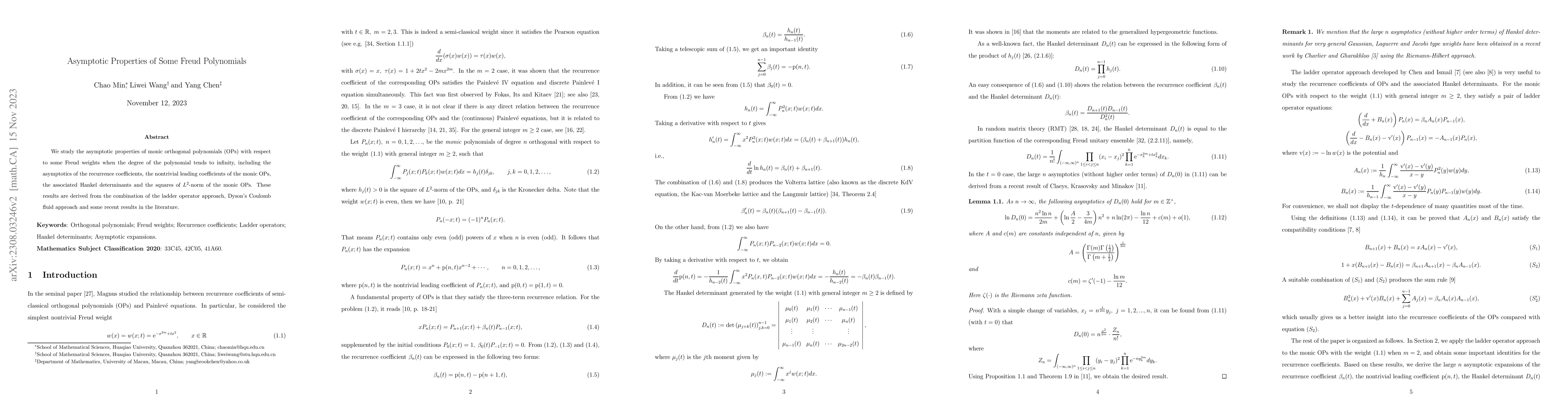 Thumbnail for Asymptotic Properties of Some Freud Polynomials