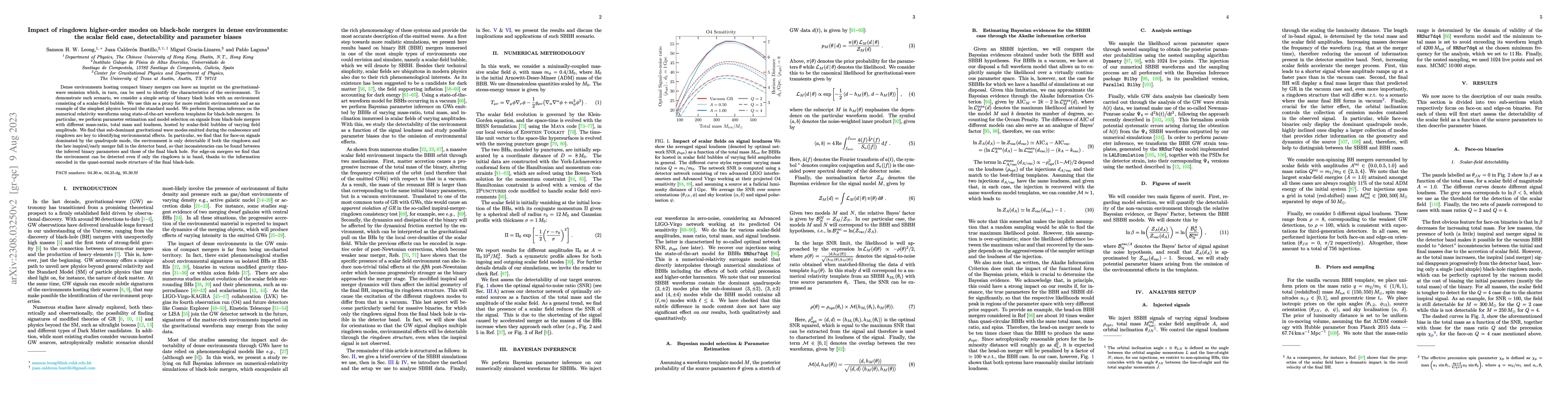 Thumbnail for Impact of ringdown higher-order modes on black-hole mergers in dense
  environments: the scalar field case, detectability and parameter biases