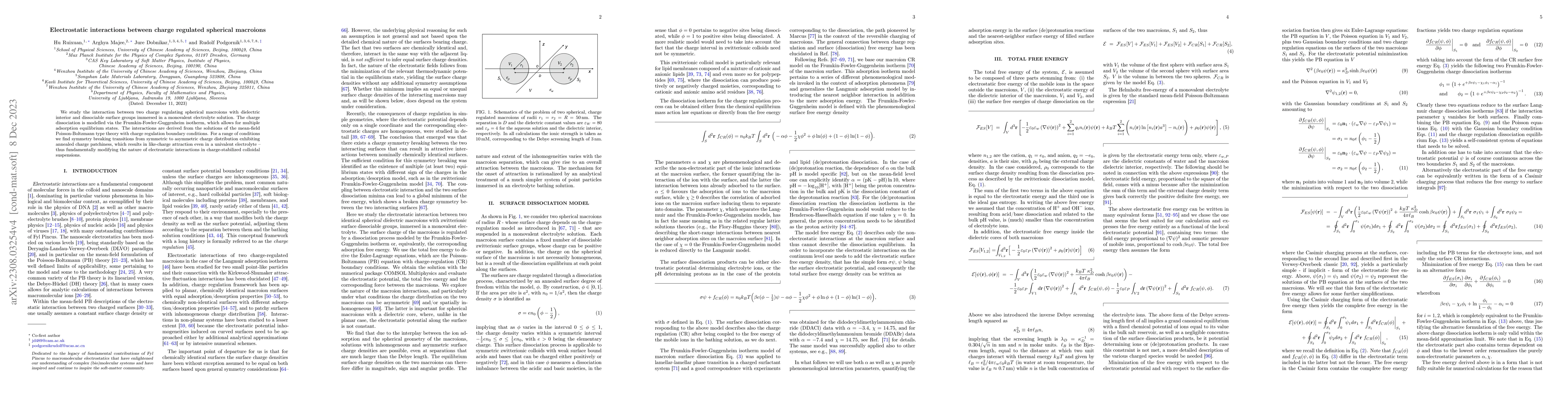 Thumbnail for Electrostatic interactions between charge regulated spherical macroions