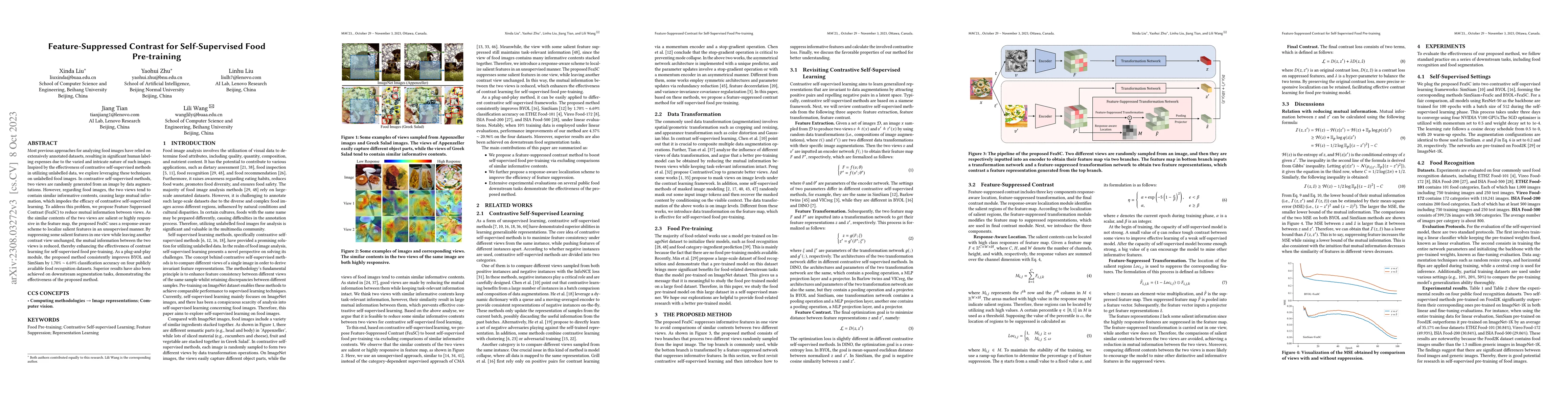 Thumbnail for Feature-Suppressed Contrast for Self-Supervised Food Pre-training