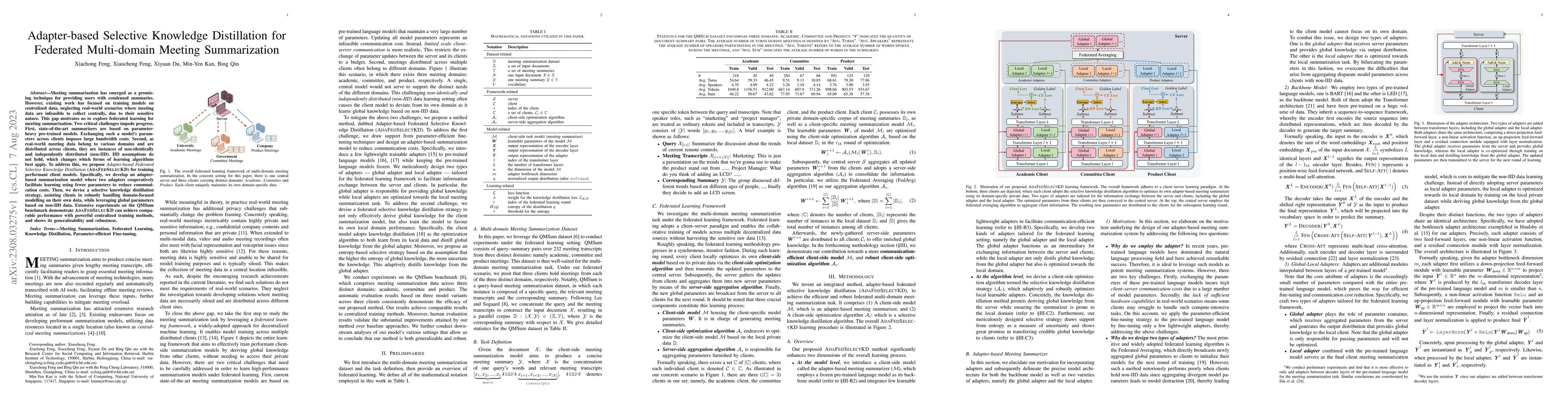 Thumbnail for Adapter-based Selective Knowledge Distillation for Federated
  Multi-domain Meeting Summarization
