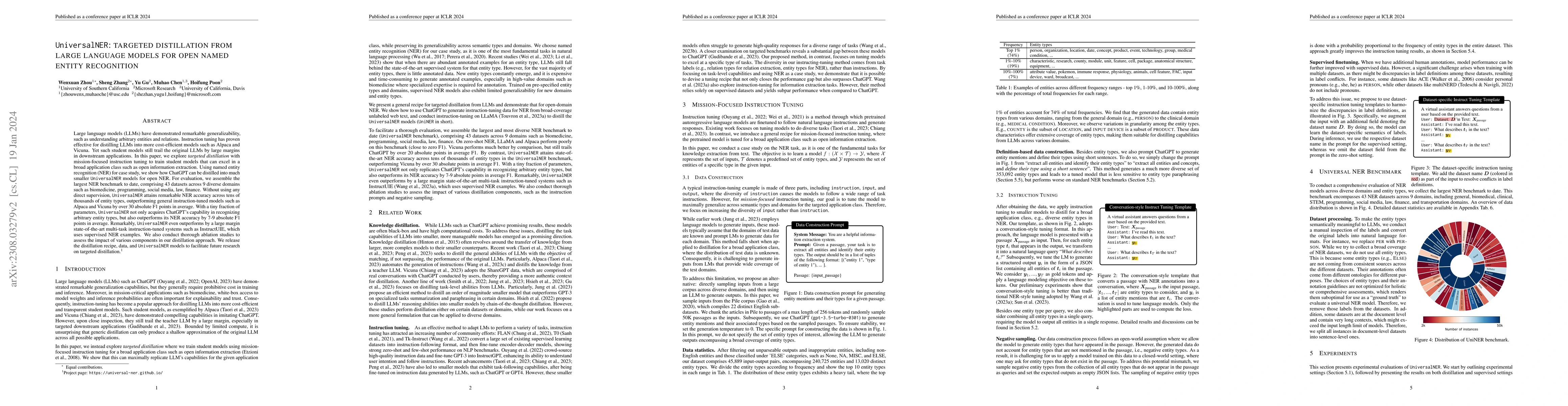 Thumbnail for UniversalNER: Targeted Distillation from Large Language Models for Open
  Named Entity Recognition