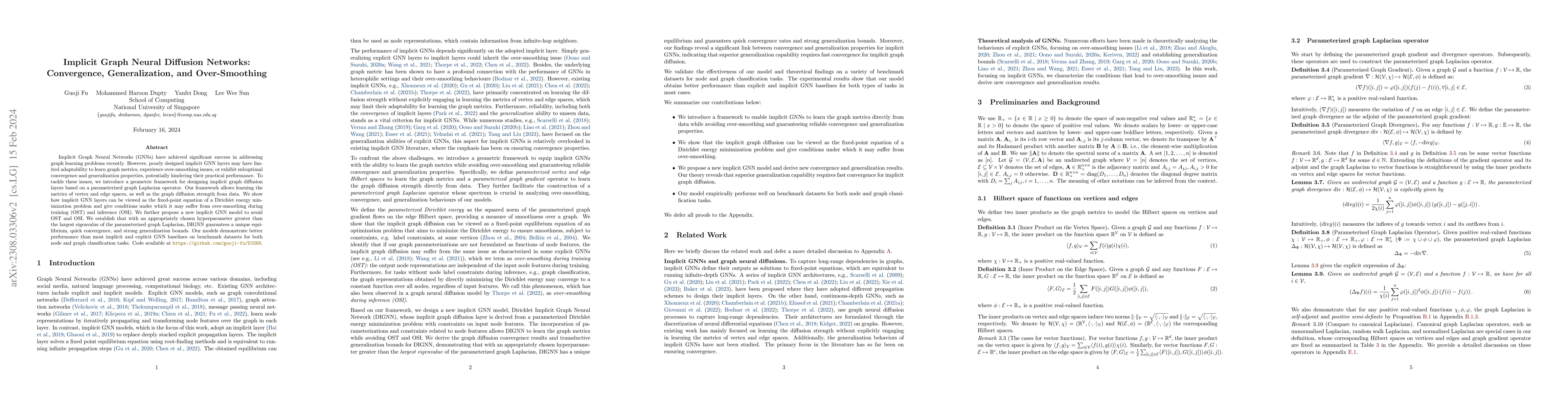 Thumbnail for Implicit Graph Neural Diffusion Networks: Convergence, Generalization,
  and Over-Smoothing
