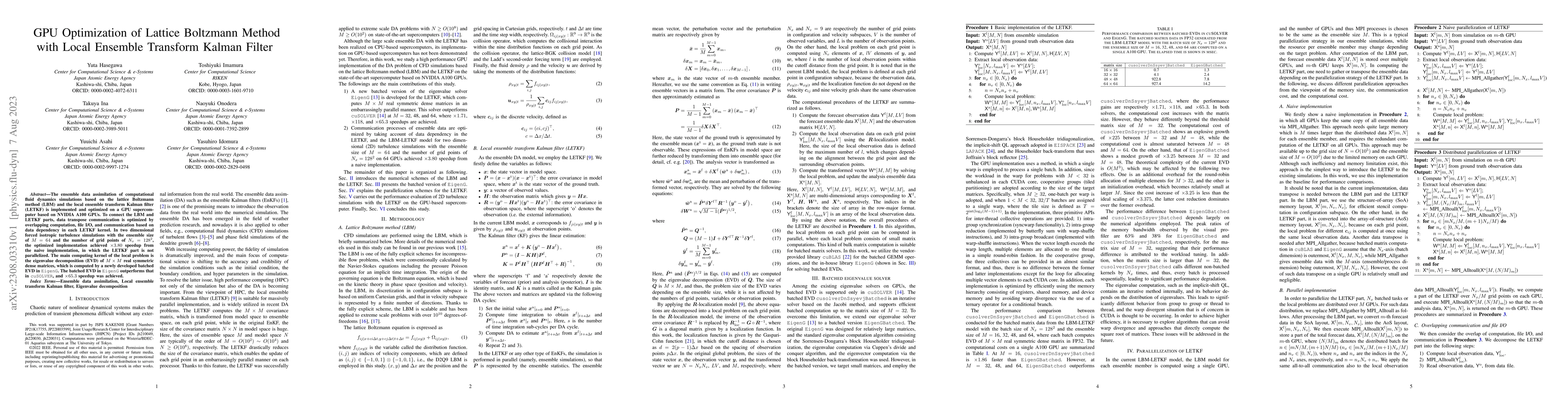 Thumbnail for GPU Optimization of Lattice Boltzmann Method with Local Ensemble
  Transform Kalman Filter