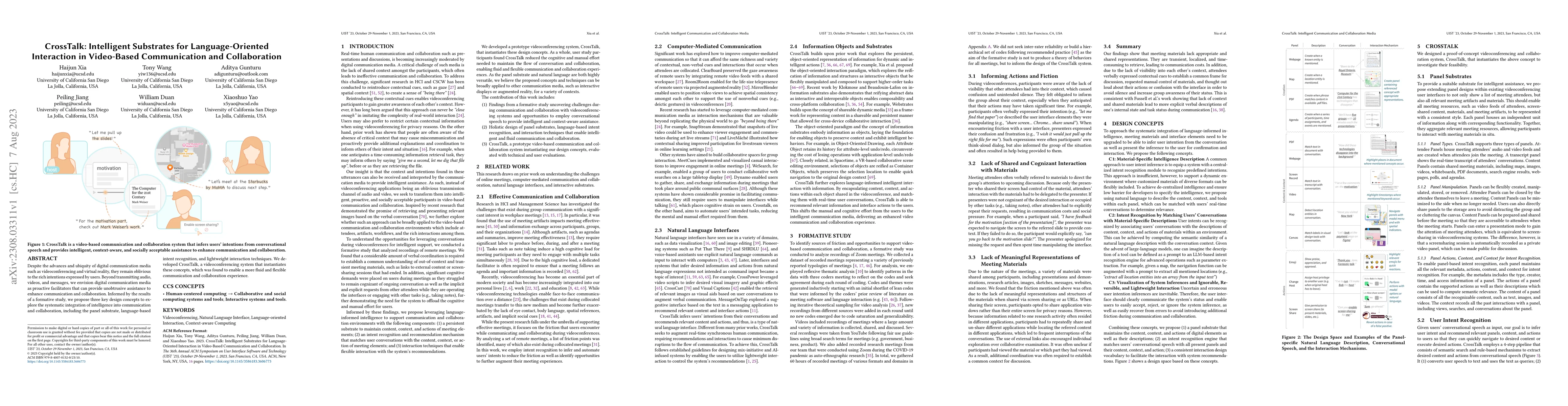 Thumbnail for CrossTalk: Intelligent Substrates for Language-Oriented Interaction in
  Video-Based Communication and Collaboration