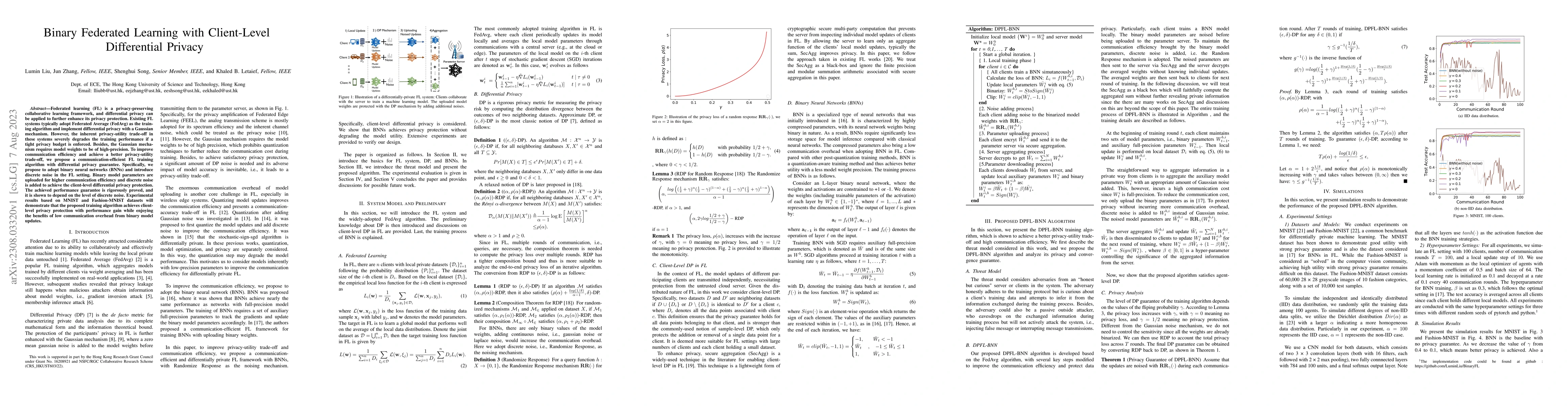 Thumbnail for Binary Federated Learning with Client-Level Differential Privacy