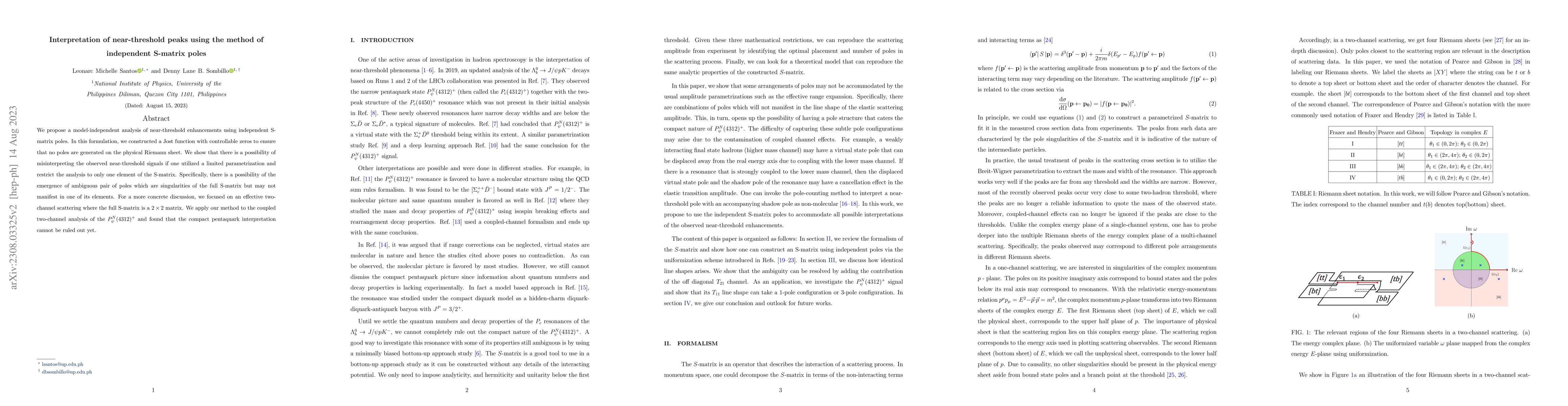 Thumbnail for Interpretation of near-threshold peaks using the method of independent
  S-matrix poles