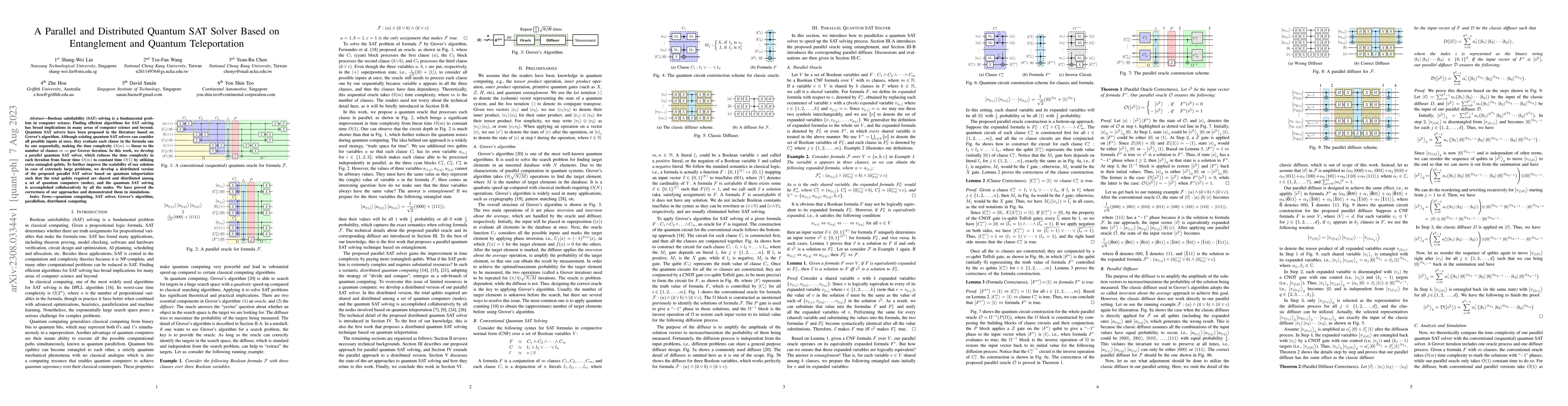 Thumbnail for A Parallel and Distributed Quantum SAT Solver Based on Entanglement and
  Quantum Teleportation