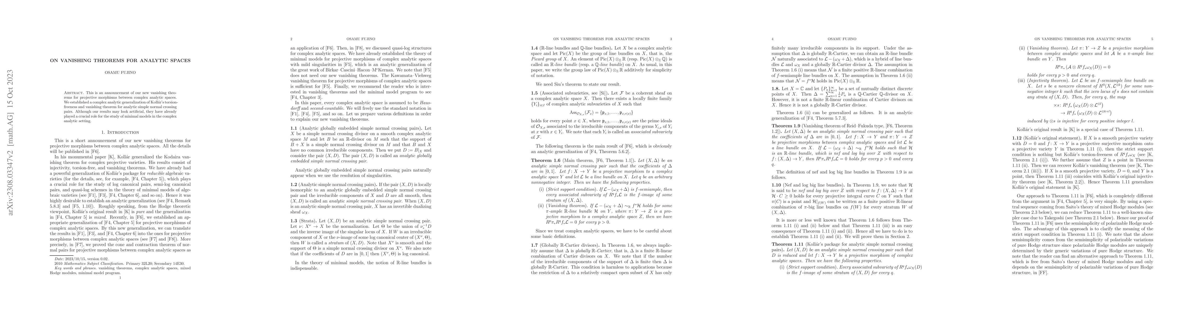 Thumbnail for On vanishing theorems for analytic spaces