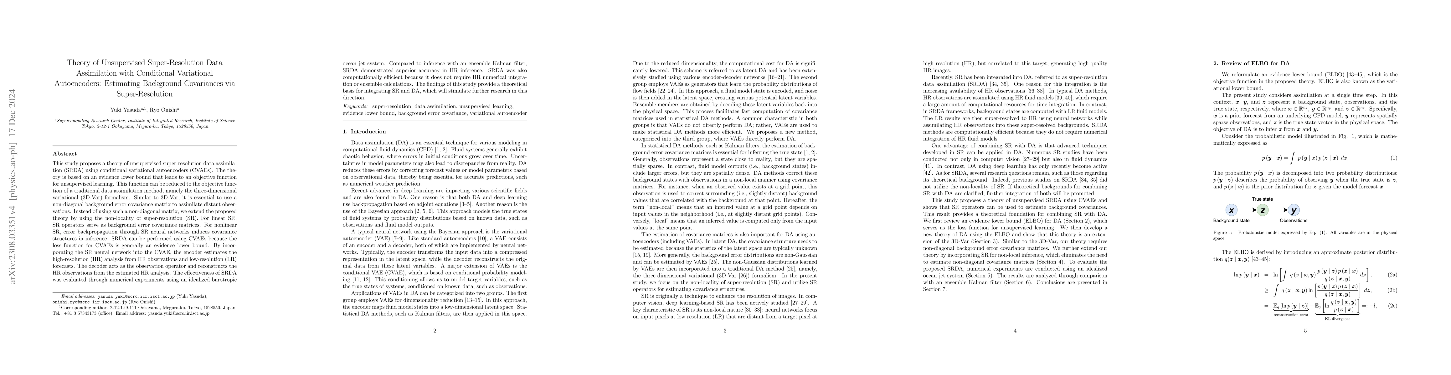 Thumbnail for A Theory of Evidence Lower Bound and Its Application to Super-Resolution
  Data Assimilation (SRDA) Using Conditional Variational Autoencoders
