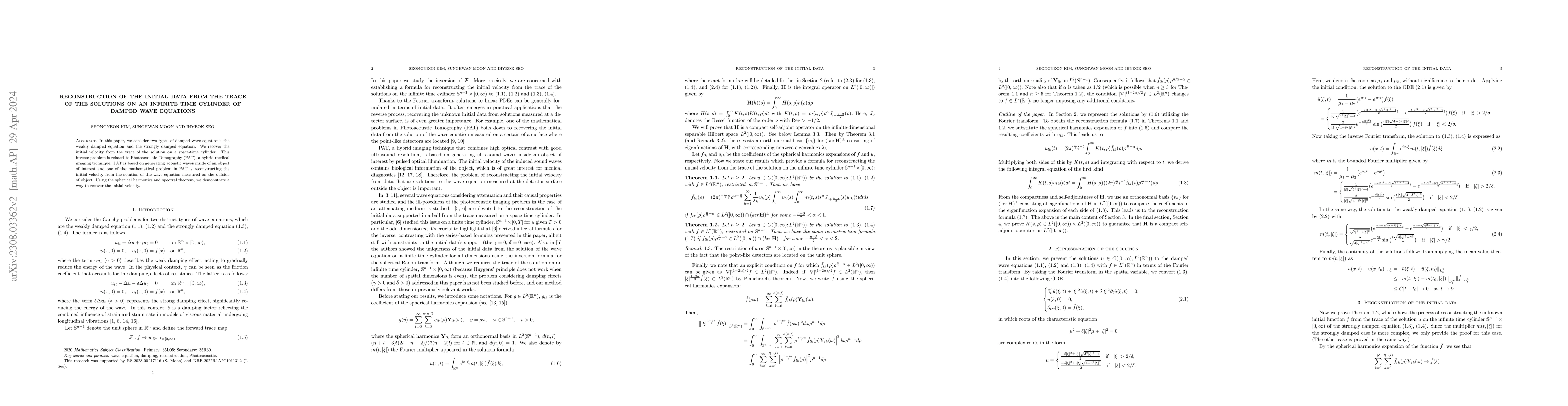 Thumbnail for Reconstruction of the initial data from the trace of the solutions on an
  infinite time cylinder of damped wave equations