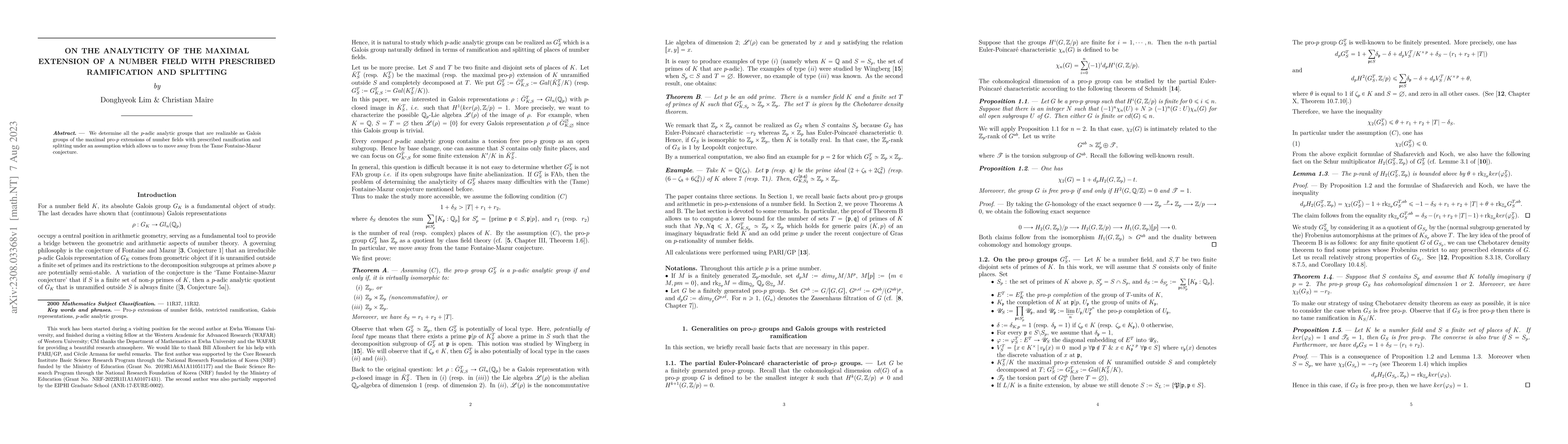 Thumbnail for On the analyticity of the maximal extension of a number field with
  prescribed ramification and splitting