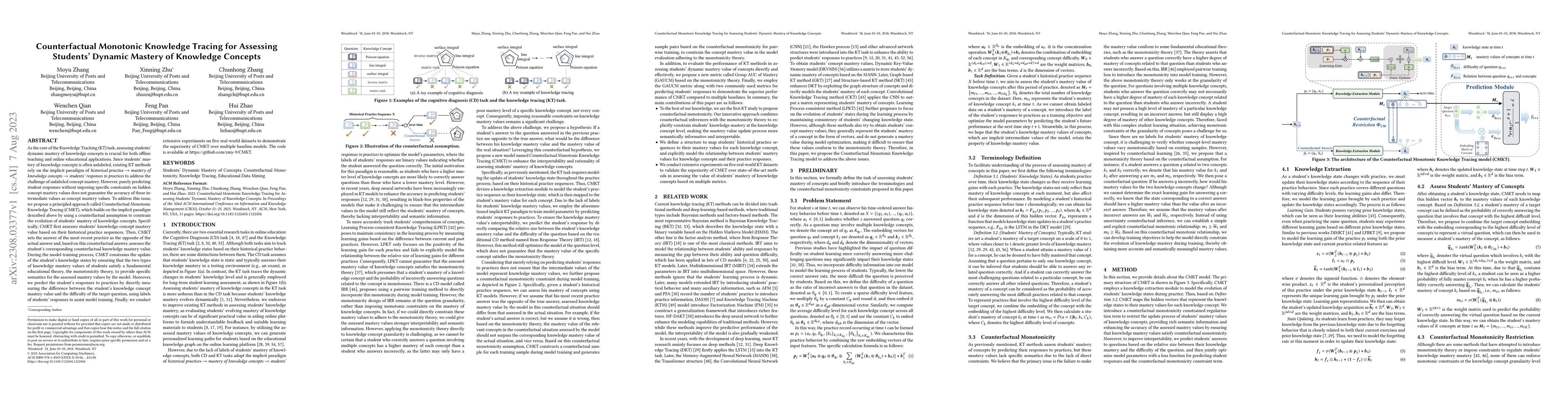 Thumbnail for Counterfactual Monotonic Knowledge Tracing for Assessing Students'
  Dynamic Mastery of Knowledge Concepts