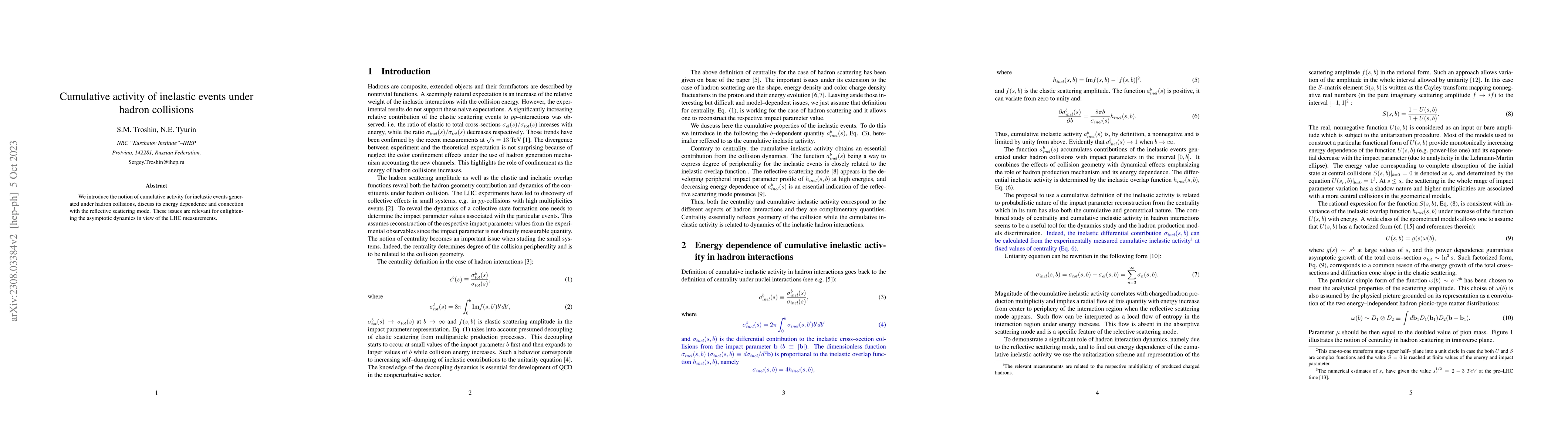 Thumbnail for Cumulative activity of inelastic events under hadron collisions