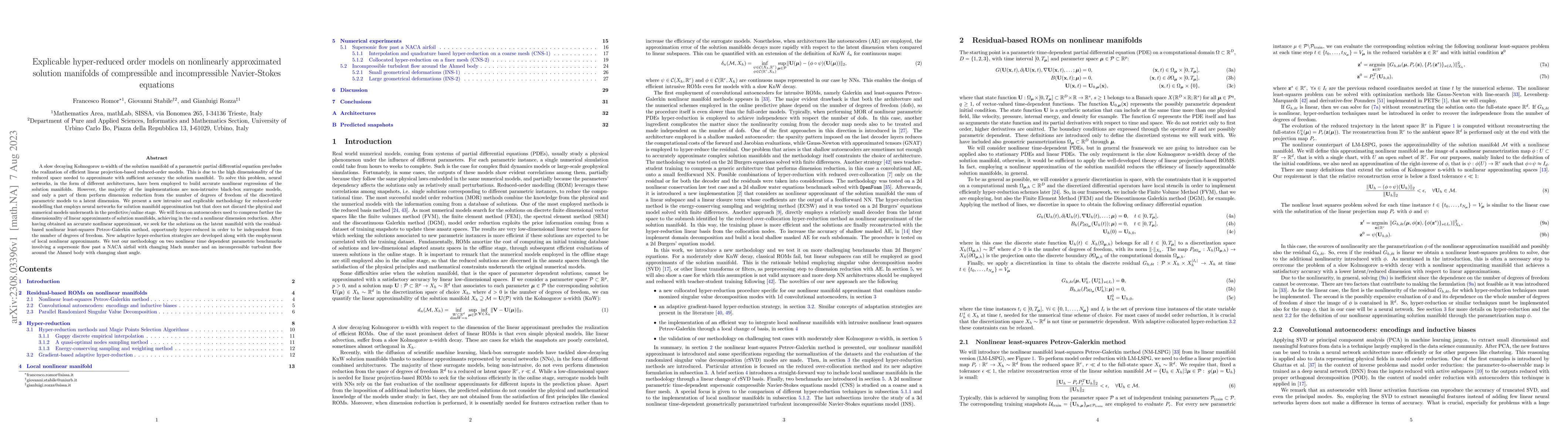 Thumbnail for Explicable hyper-reduced order models on nonlinearly approximated
  solution manifolds of compressible and incompressible Navier-Stokes equations