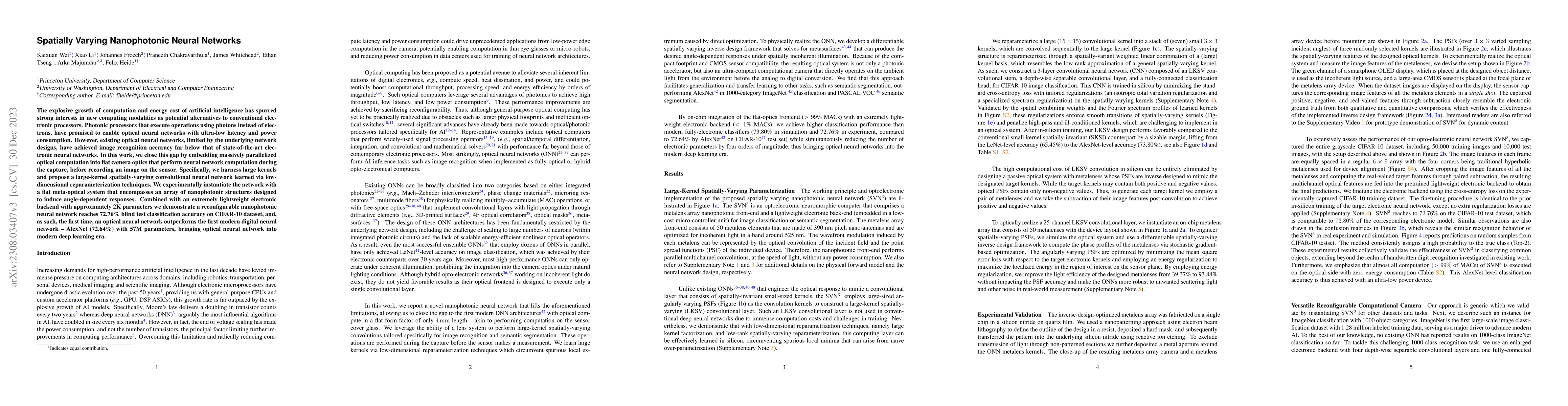 Thumbnail for Spatially Varying Nanophotonic Neural Networks