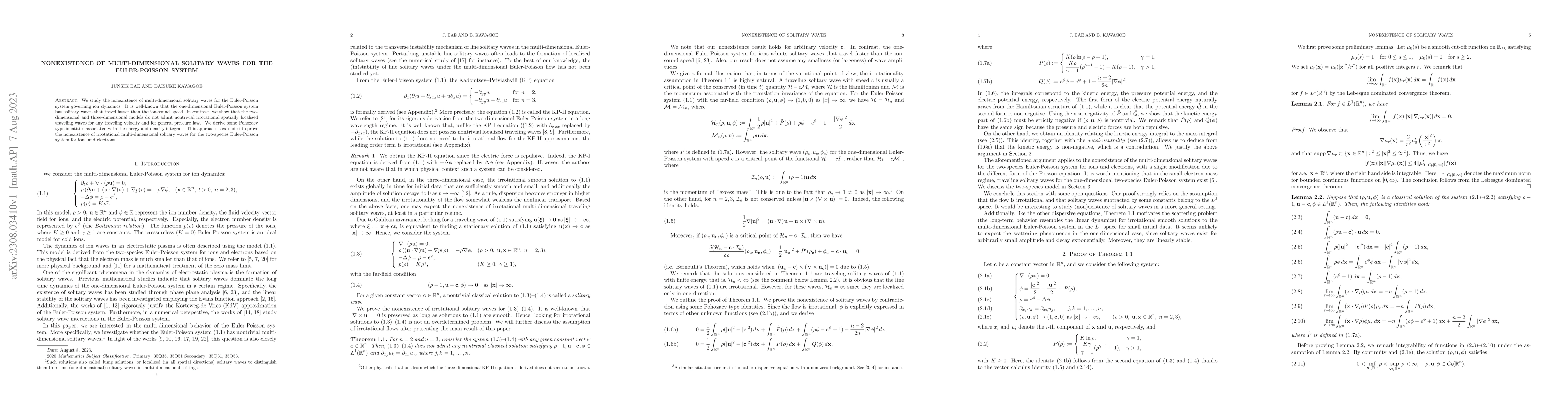 Thumbnail for Nonexistence of multi-dimensional solitary waves for the Euler-Poisson
  system