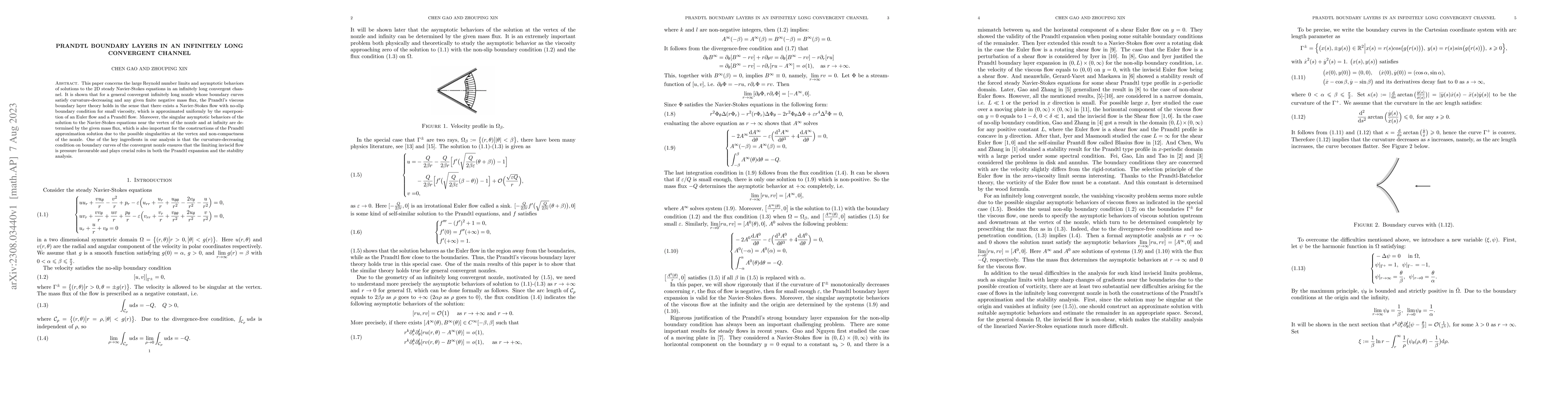 Thumbnail for Prandtl Boundary Layers in An Infinitely Long Convergent Channel