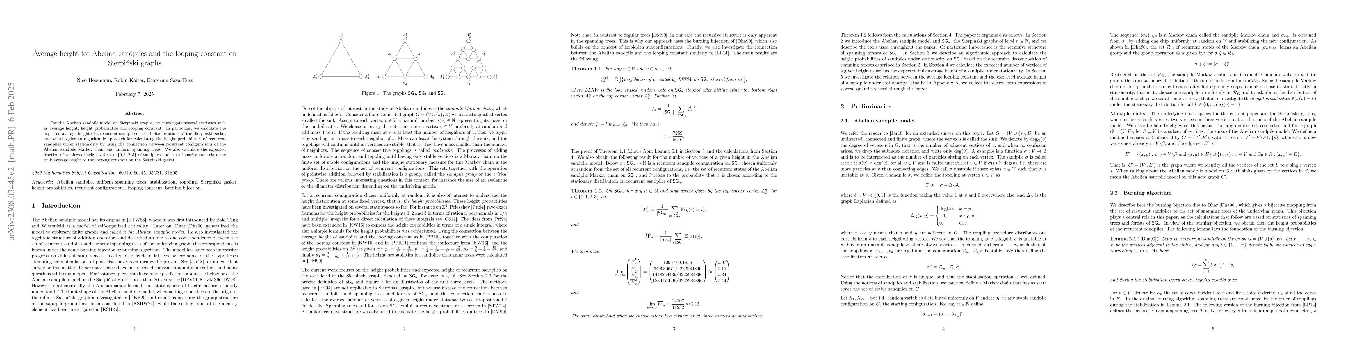 Thumbnail for Height probabilities for Abelian sandpiles and the looping constant on
  Sierpinski graphs