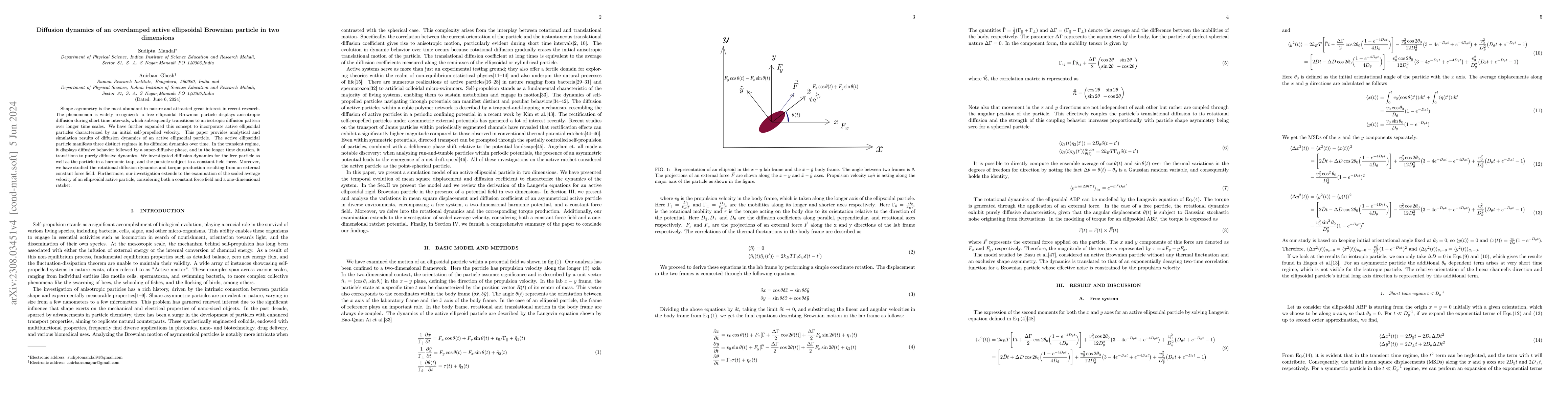 Thumbnail for Diffusion dynamics of an overdamped active ellipsoidal particle in two
  dimensions