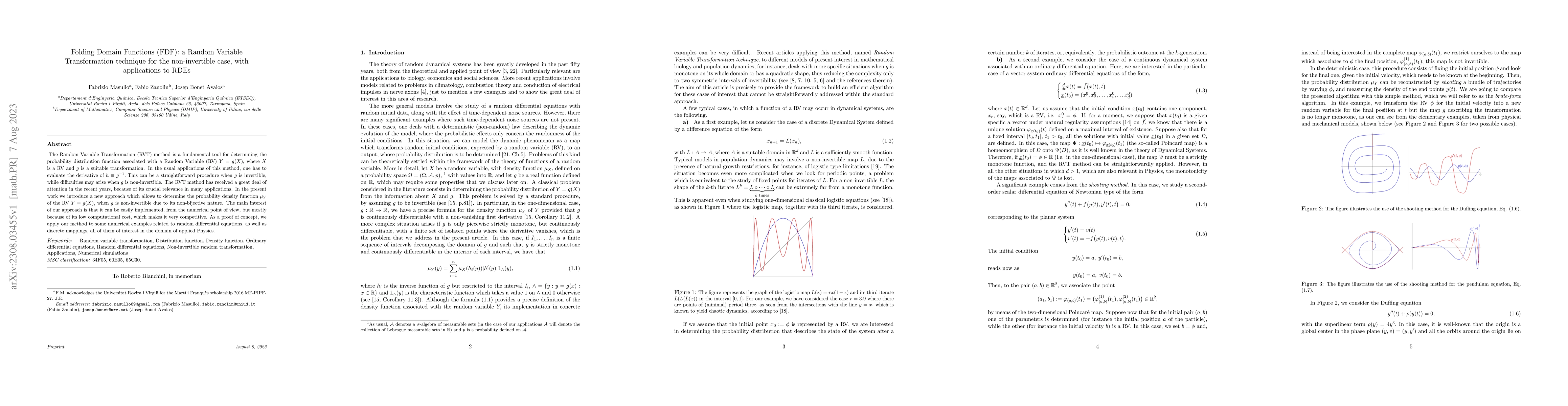 Thumbnail for Folding Domain Functions (FDF): a Random Variable Transformation
  technique for the non-invertible case, with applications to RDEs