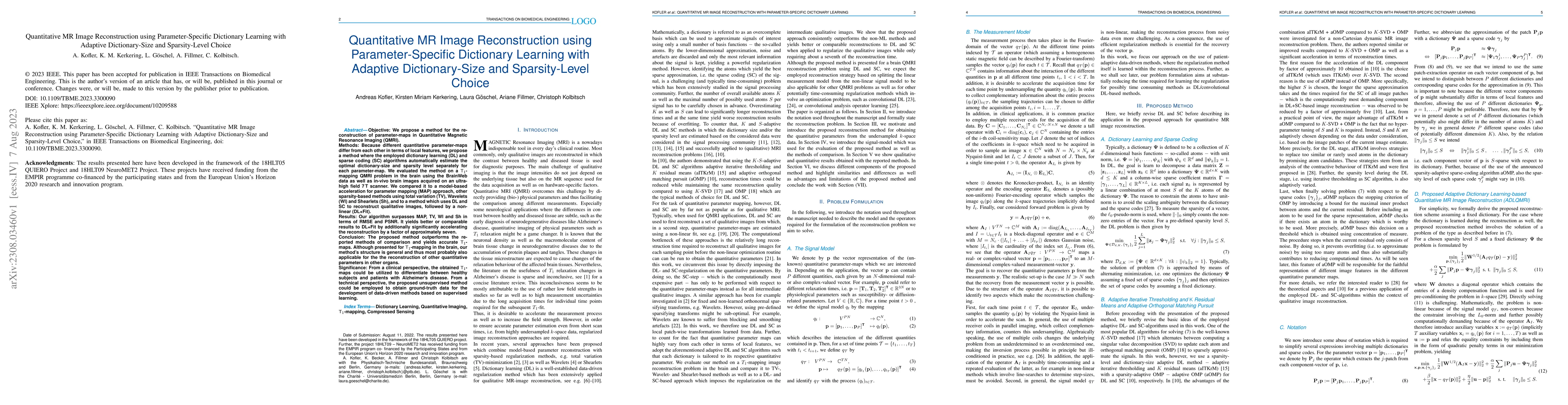 Thumbnail for Quantitative MR Image Reconstruction using Parameter-Specific Dictionary
  Learning with Adaptive Dictionary-Size and Sparsity-Level Choice
