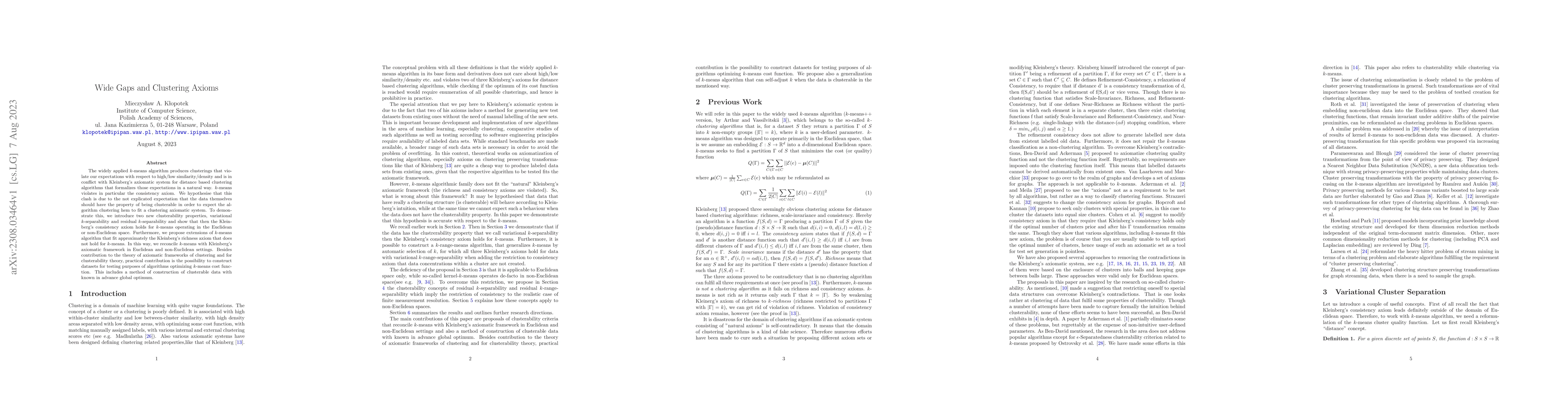 Thumbnail for Wide Gaps and Clustering Axioms