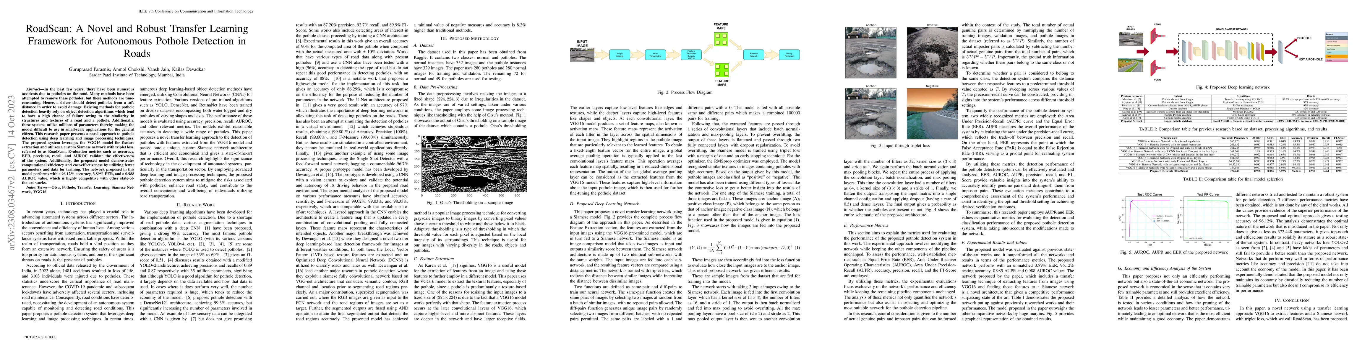 Thumbnail for RoadScan: A Novel and Robust Transfer Learning Framework for Autonomous
  Pothole Detection in Roads