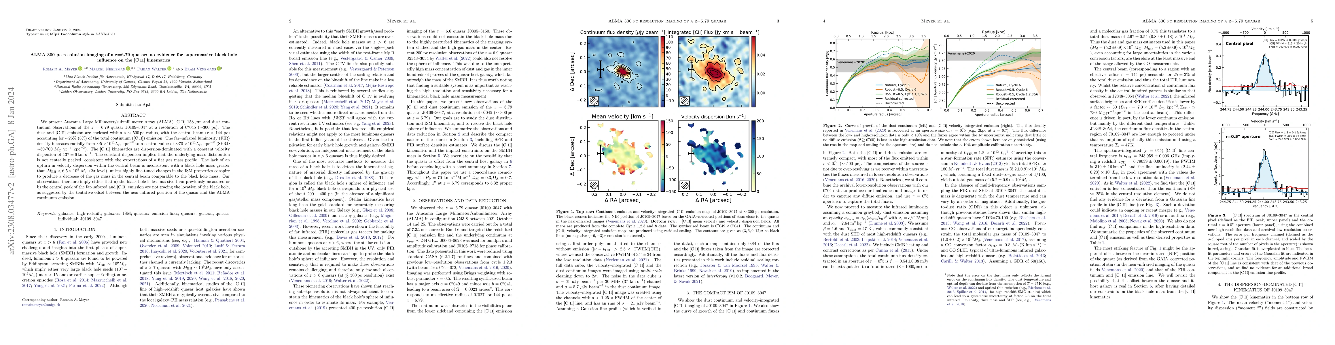 Thumbnail for ALMA 300 pc resolution imaging of a z=6.79 quasar: no evidence for
  supermassive black hole influence on the [C II] kinematics
