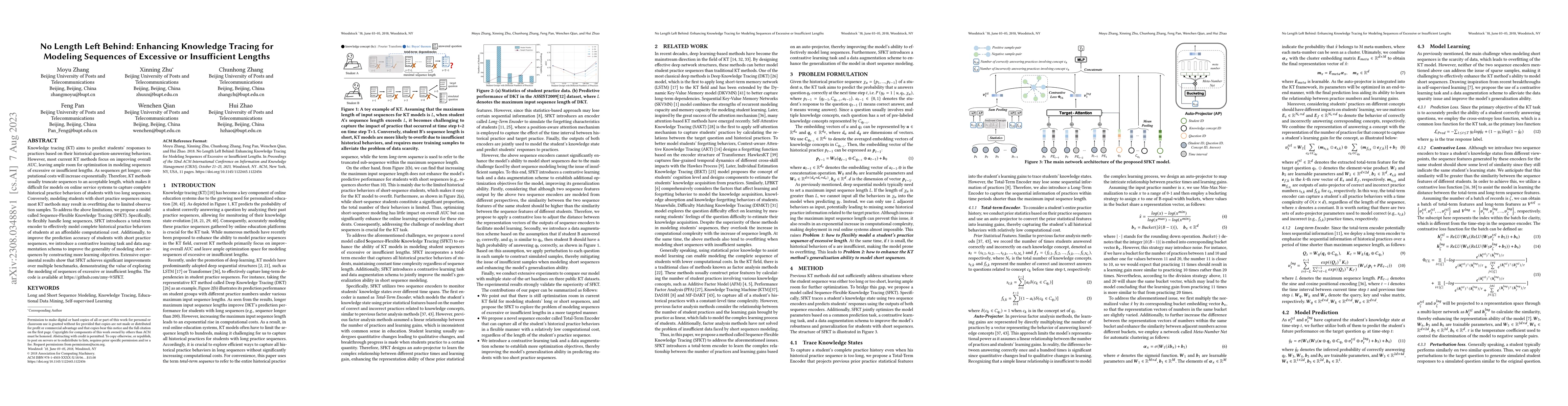 Thumbnail for No Length Left Behind: Enhancing Knowledge Tracing for Modeling
  Sequences of Excessive or Insufficient Lengths