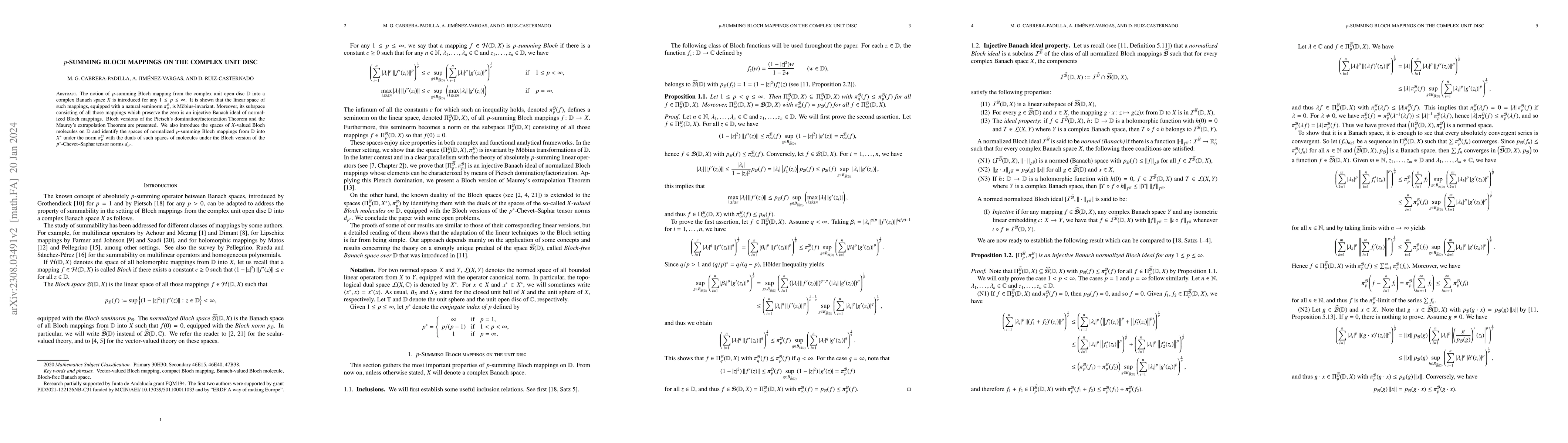 Thumbnail for p-Summing Bloch mappings on the complex unit disc