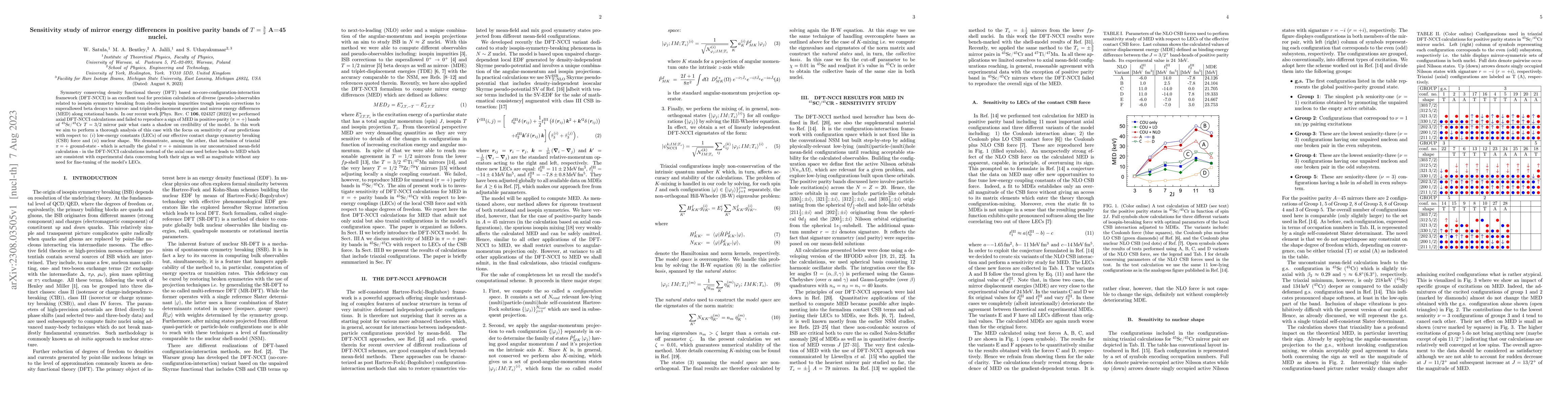 Thumbnail for Sensitivity study of mirror energy differences in positive parity bands
  of T=3/2 A=45 nuclei