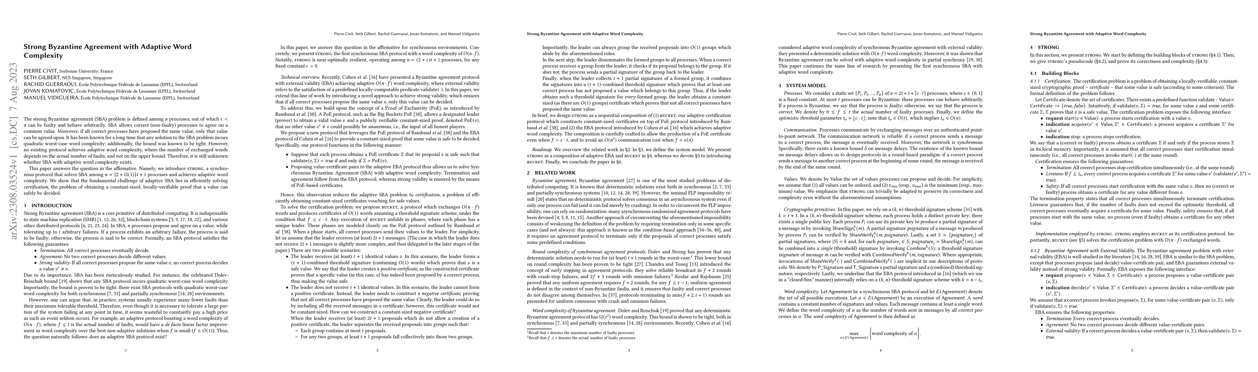 Thumbnail for Strong Byzantine Agreement with Adaptive Word Complexity