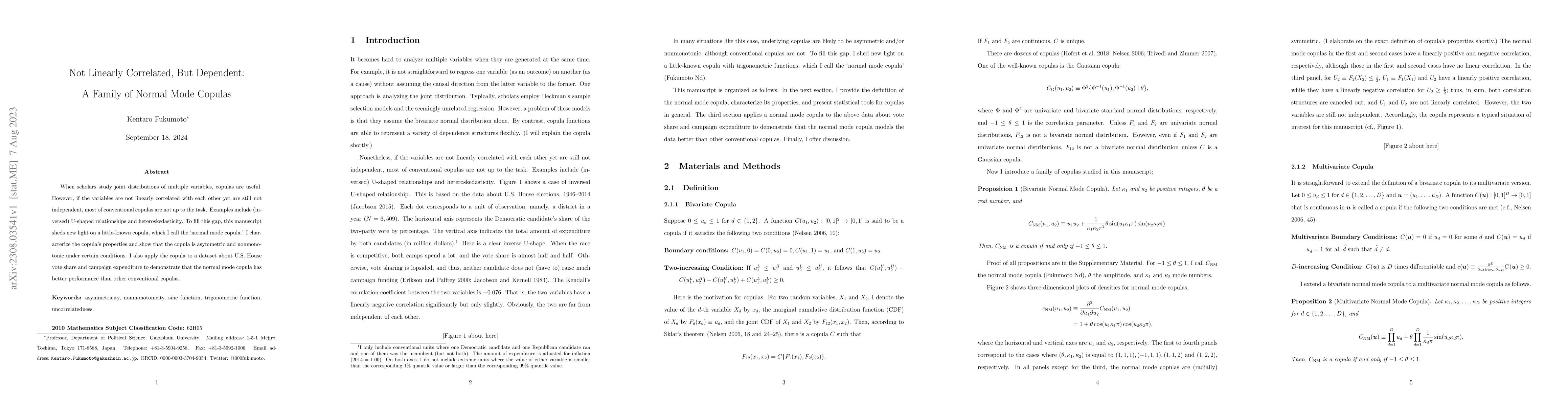 Thumbnail for Not Linearly Correlated, But Dependent: A Family of Normal Mode Copulas
