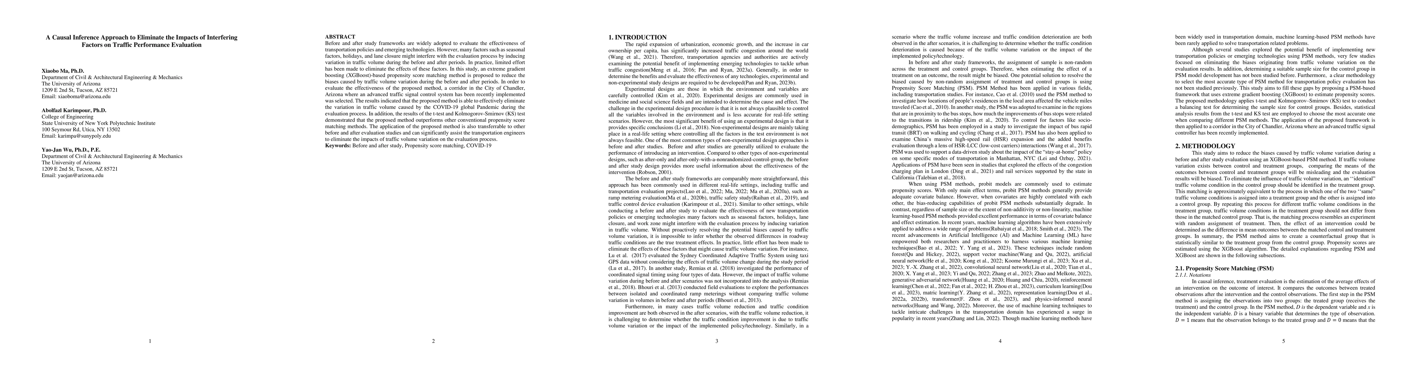Thumbnail for A Causal Inference Approach to Eliminate the Impacts of Interfering
  Factors on Traffic Performance Evaluation