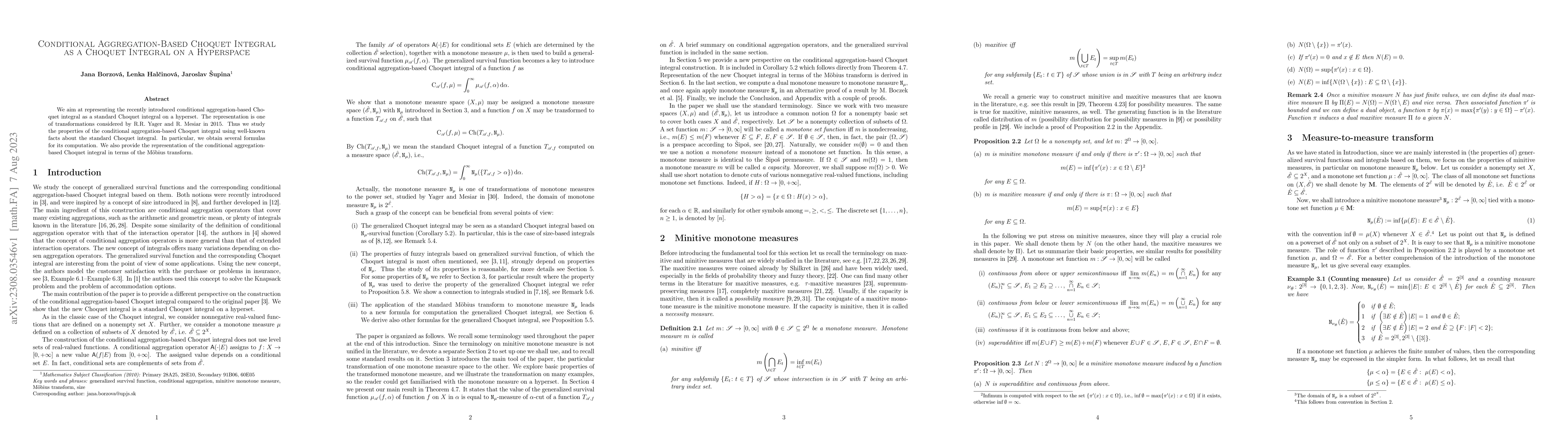 Thumbnail for Conditional Aggregation-Based Choquet Integral as a Choquet Integral on
  a Hyperspace