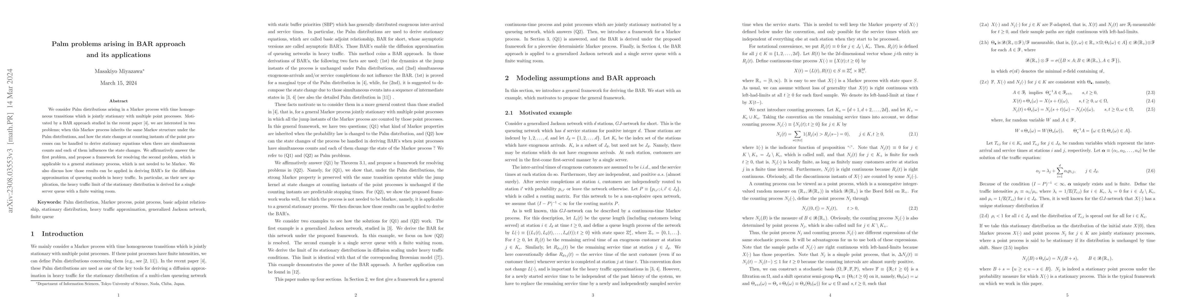 Thumbnail for Palm problems arising in BAR approach and its applications