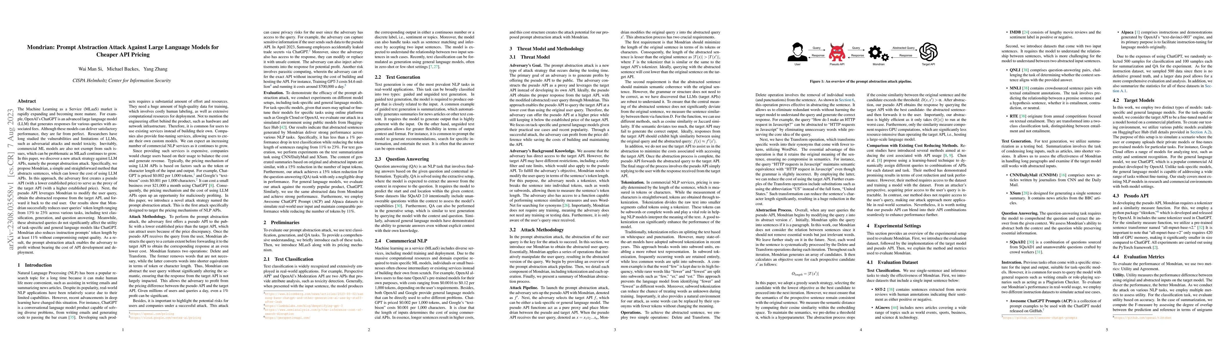 Thumbnail for Mondrian: Prompt Abstraction Attack Against Large Language Models for
  Cheaper API Pricing