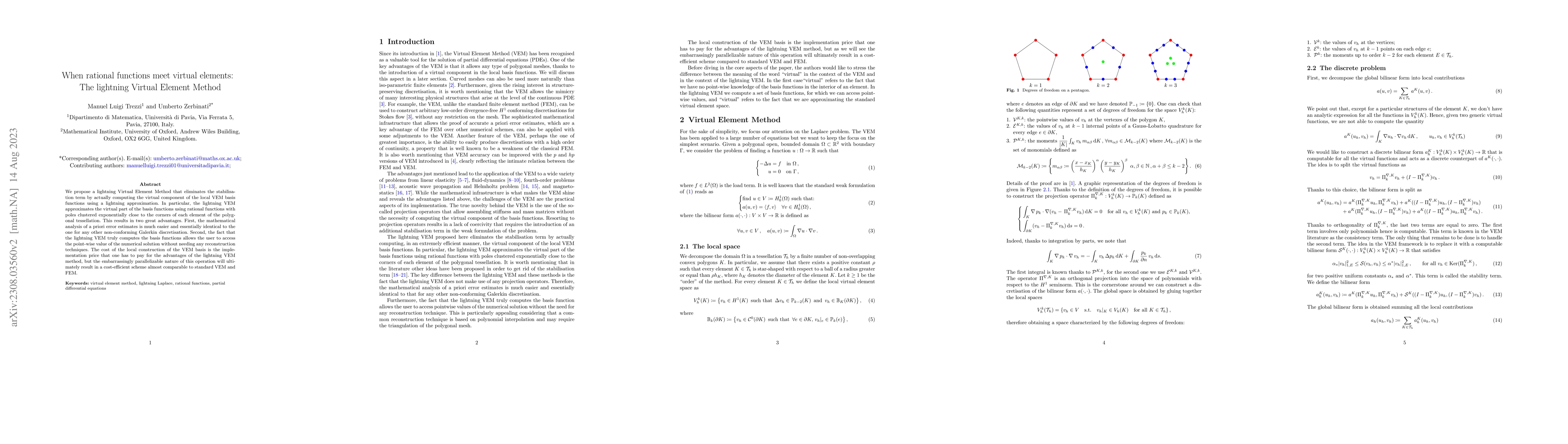 Thumbnail for When rational functions meet virtual elements: The lightning Virtual
  Element Method