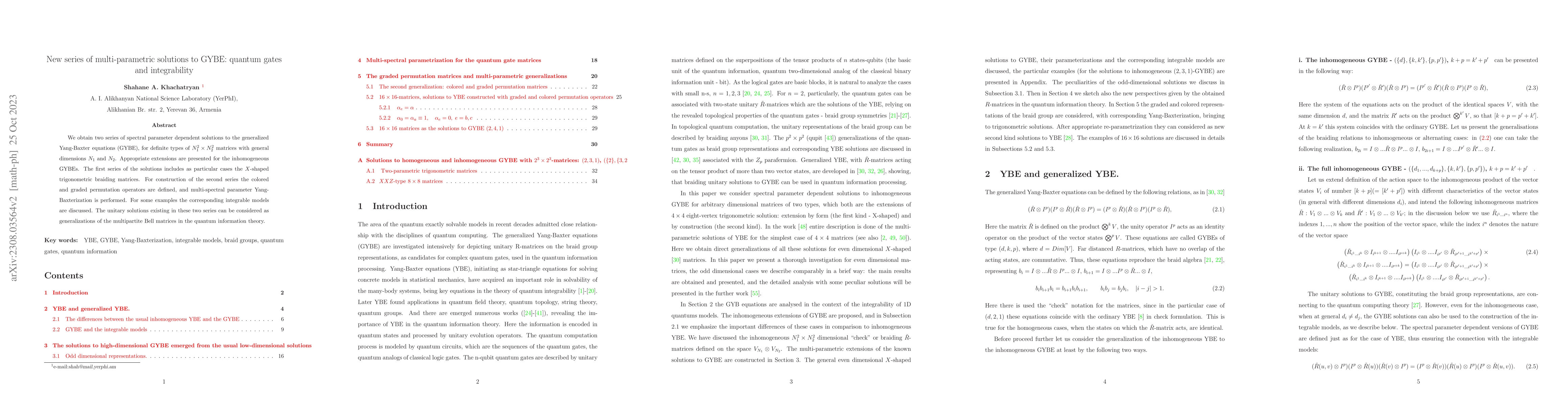 Thumbnail for New series of multi-parametric solutions to GYBE: quantum gates and
  integrability