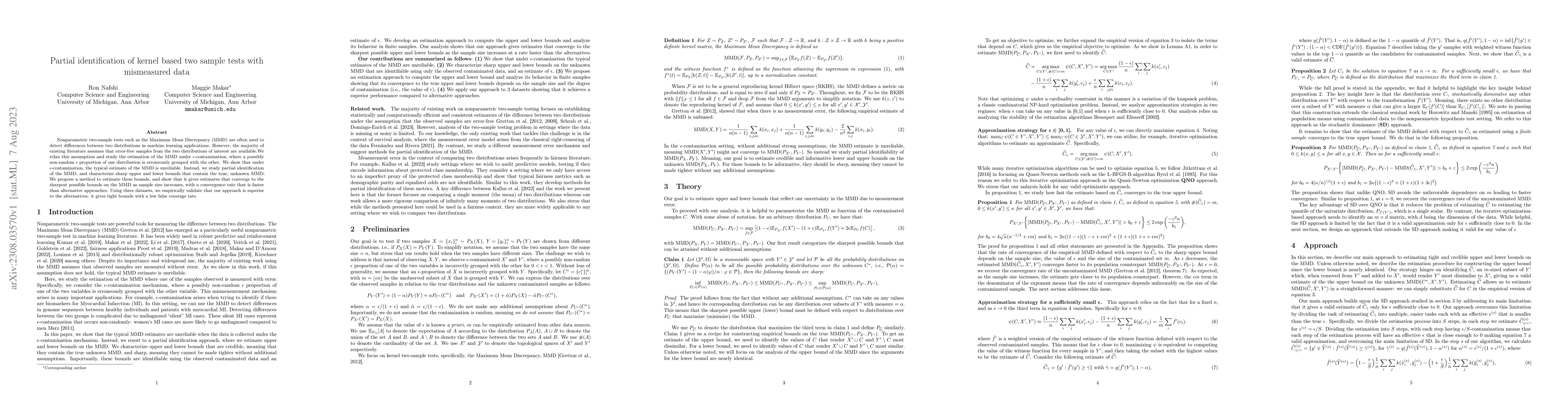 Thumbnail for Partial identification of kernel based two sample tests with mismeasured
  data