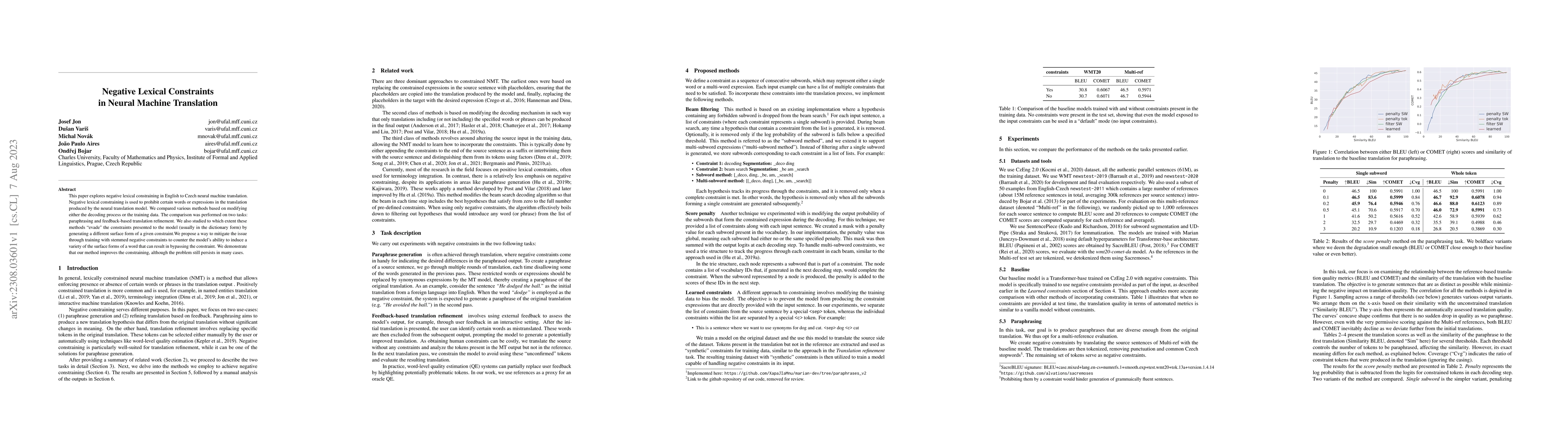 Thumbnail for Negative Lexical Constraints in Neural Machine Translation